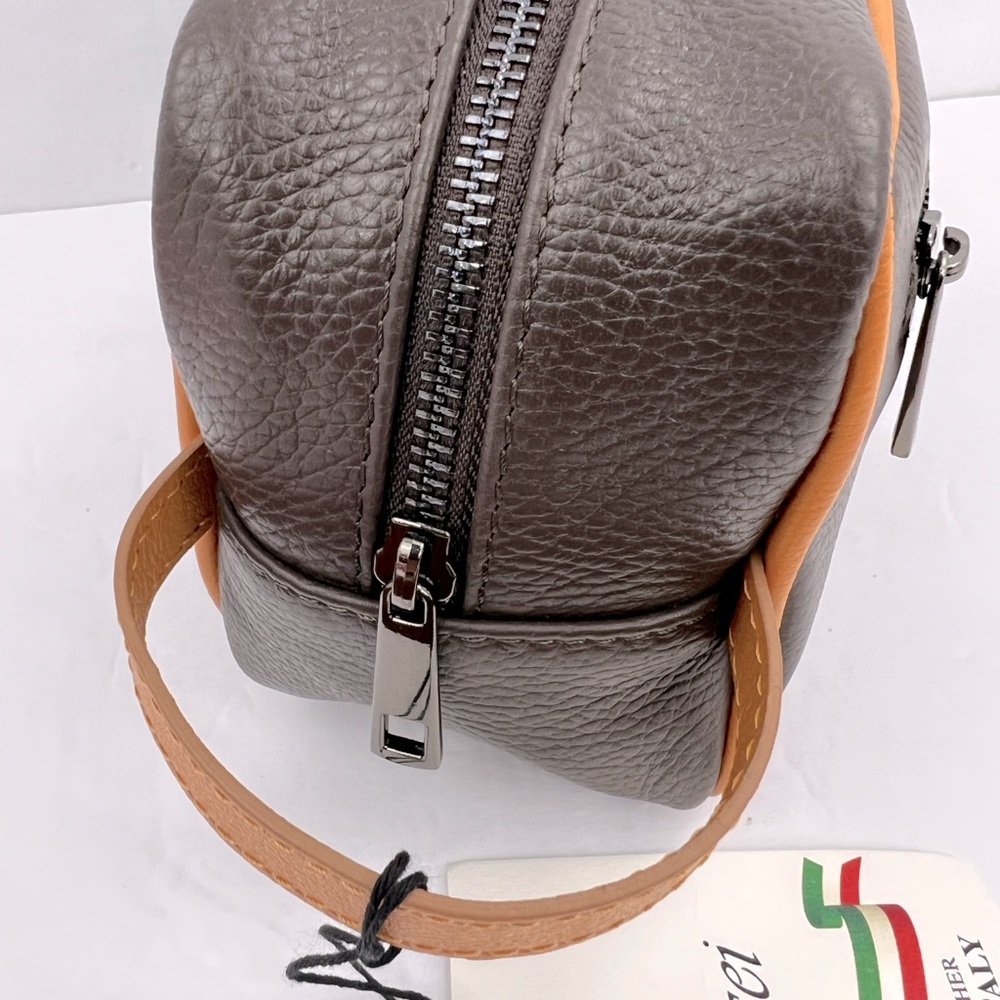 MASSEI, GENUINE LEATHER, MADE IN ITALY, MEN’S TOILETRY BAG,HAND MADE BROWN & TAN - Picture 6 of 16